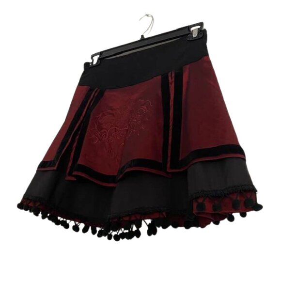Picasso Renaissance Flare Skirt M | Multi-Layer Embroidered Ruffle Panel Maroon - Picture 3 of 12